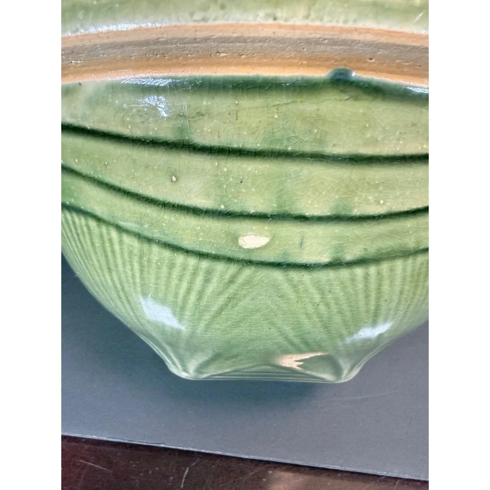 Vintage Green Glazed McCoy Sunburst Stoneware Mixing Bowl Farmhouse Cottagecore